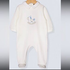 Off White Italian Velour Rocking Horse Footie